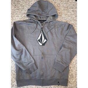 VINTAGE Y2K Volcom Logo Full Zip Hoodie Gray Men's Medium Skate Sweatshirt